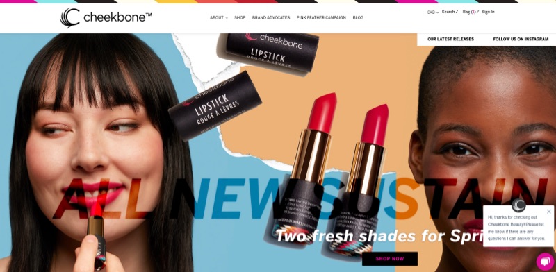 Cheekbone Beauty’s website features two models wearing lipstick from the company.