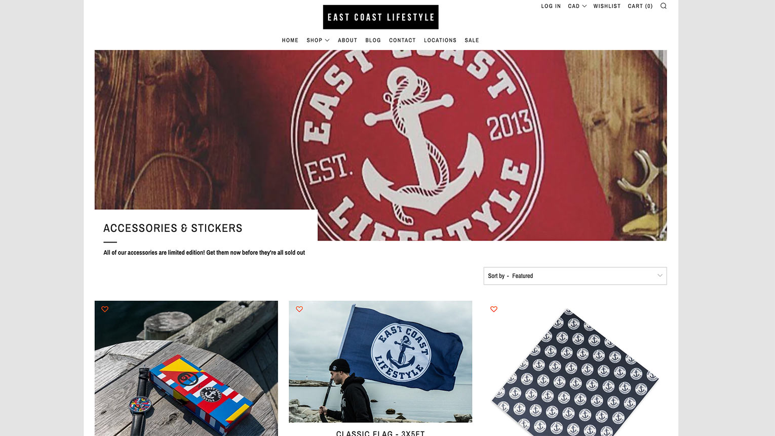 An image of the front page of East Coast Lifestyle's e-store.