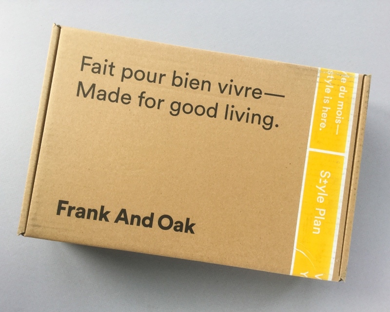 An image of a branded package from retailer Frank and Oak.