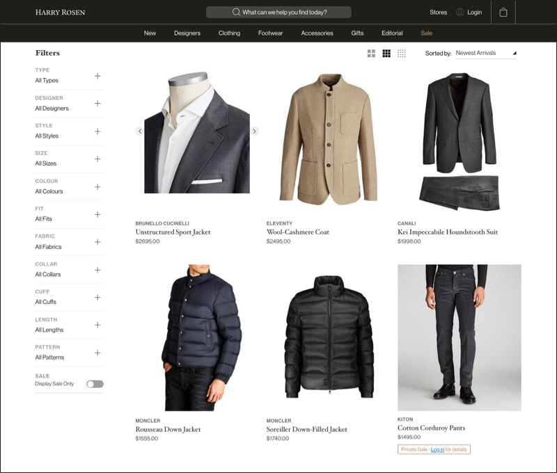 New arrivals in men's clothing are featured in a grid layout.